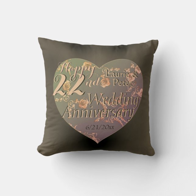 22nd Wedding Anniversary HeartThrow Pillow (Front)