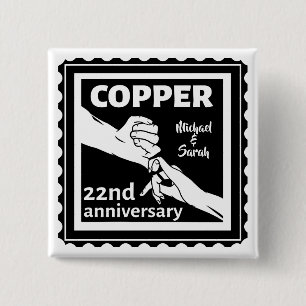 22nd wedding anniversary holding hands 15 cm square badge