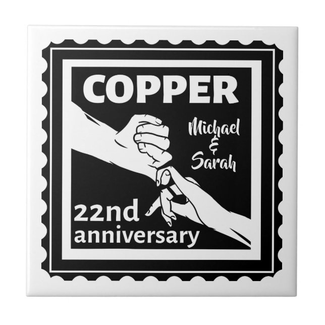 22nd wedding anniversary holding hands tile (Front)
