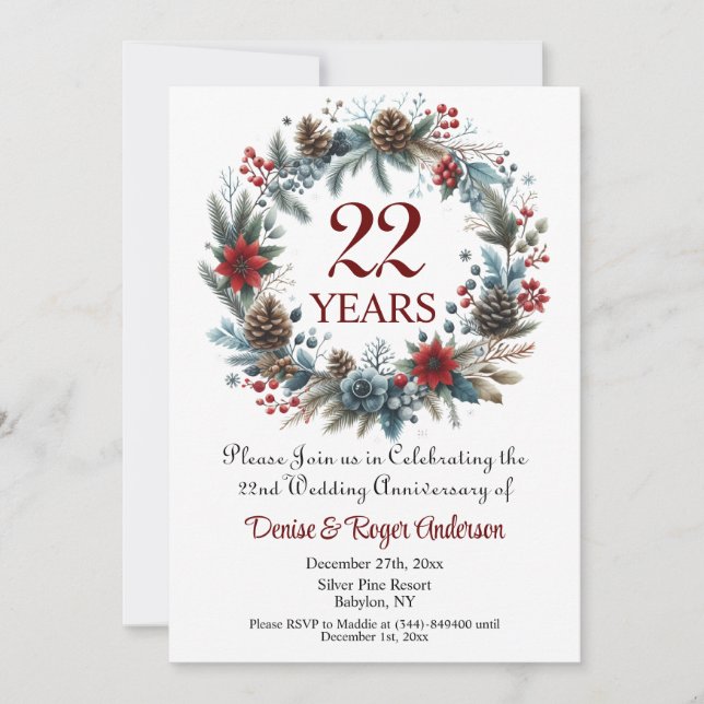 22nd Wedding Anniversary Winter Invitation (Front)