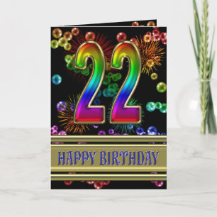 22ndt Birthday with rainbow bubbles and fireworks Card