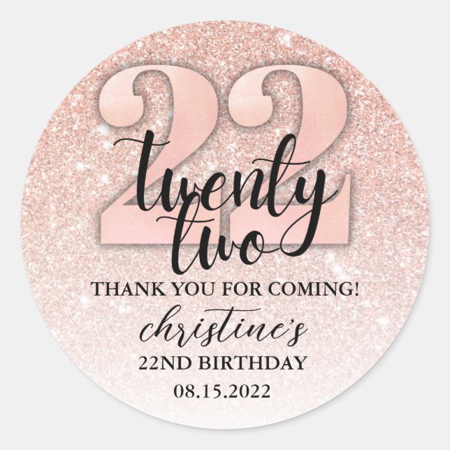 22th Birthday Glitter Thank You Classic Round Sticker (Front)