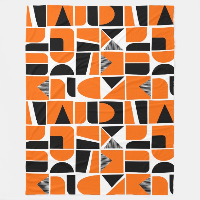 230616 - Orange and Black. Fleece Blanket (Front)