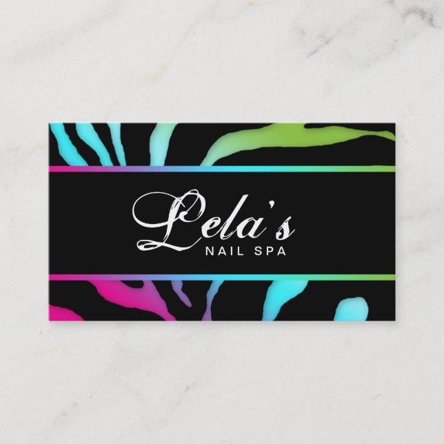 232 Animal Business Zebra Nail Salon Pink Blue Gr Business Card (Front)