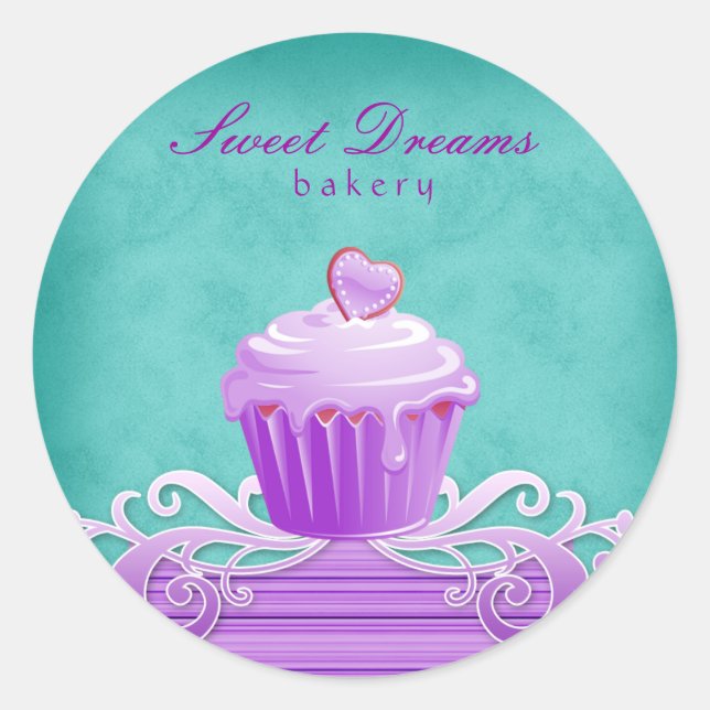 232 Bakery Stickers Blue Purple Cupcake Stripes (Front)