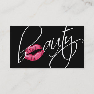 232 Beauty Business Pink Glossy Lips Black White Business Card