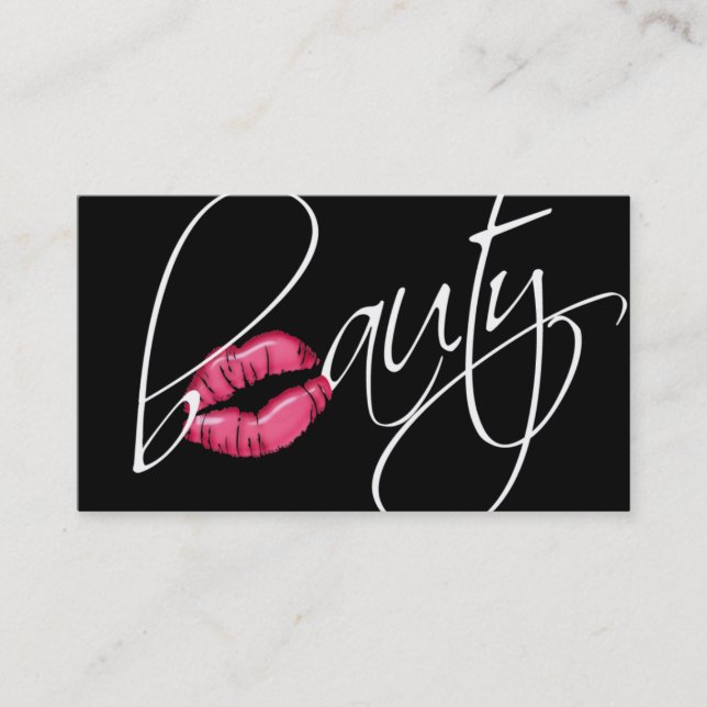 232 Beauty Business Pink Glossy Lips Black White Business Card (Front)