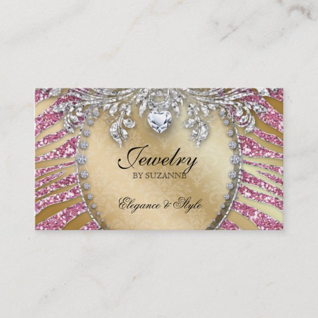 232 Jewellery Business Card Zebra Glitter Pink Gol (Front)
