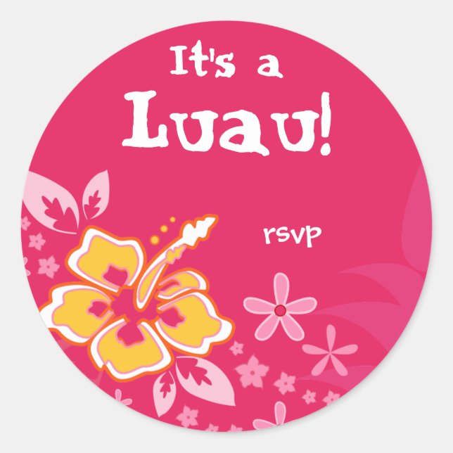 232 Luau Party RSVP Stickers Hibiscus Pink (Front)