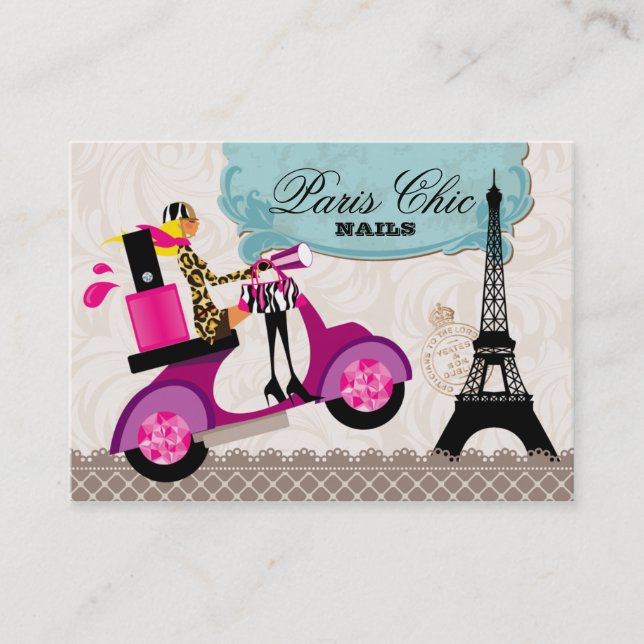 232 Nail Salon Scooter Paris Eiffel Tower Business Card (Front)