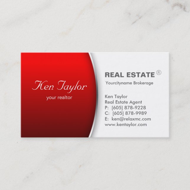232 Real Estate Business Card Round Red Silver (Front)