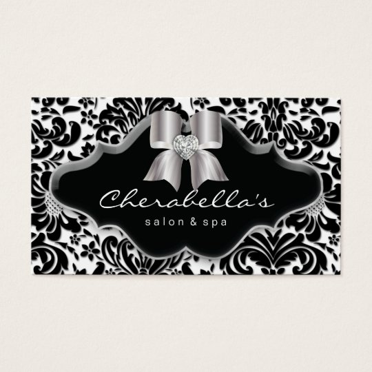 232 Salon Spa Silver Bow Jewel Damask Business Card