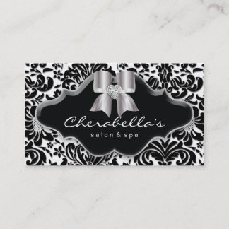232 Salon Spa Silver Bow Jewel Damask Business Card
