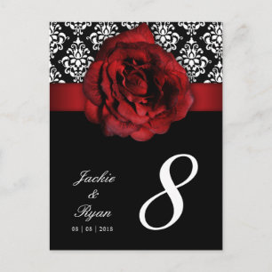 232 Table Number Postcard Red Rose Damask Floral