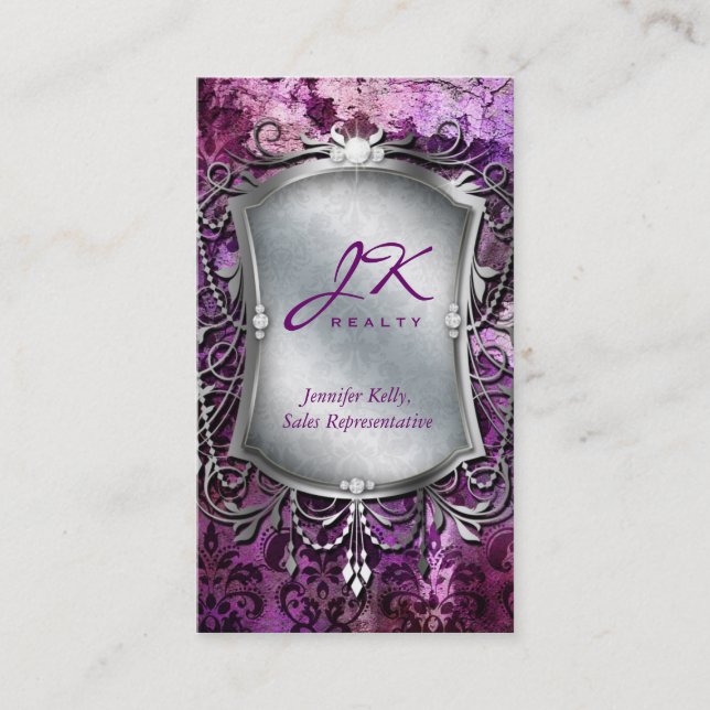 232 Vintage Business Card Damask Mirror Purple (Front)