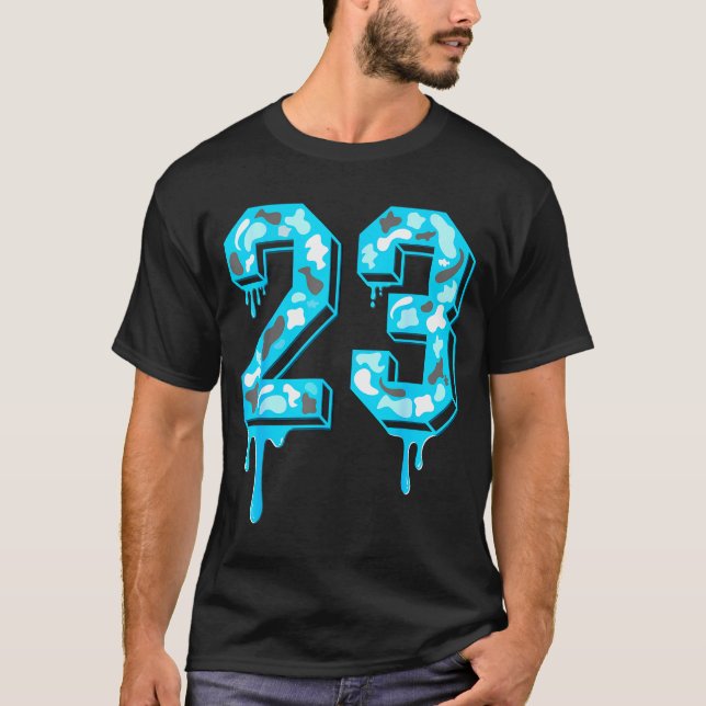 23 Drip Camo Gamma Blue Matching  T-Shirt (Front)
