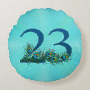 23 Peacock Feather Birthday Anniversary Elegant Round Cushion
