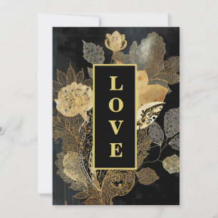*~ 23 RSVP AR26 QR Gold Lace LOVE Vintage Wedding Invitation
