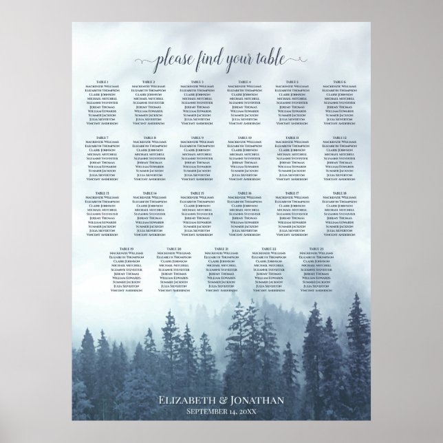 23 Table Blue Mountain Pines Wedding Seating Chart (Front)