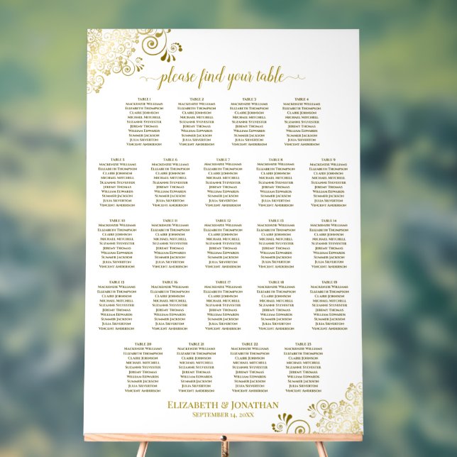 23 Table Elegant Gold White Wedding Seating Chart (Neutral)