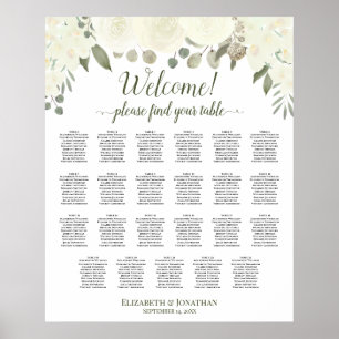 23 Table Ivory White Floral Wedding Seating Chart