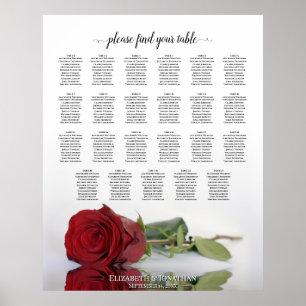 23 Table Reflecting Red Rose Wedding Seating Chart