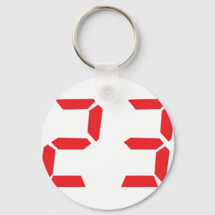 23 twenty-three red alarm clock digital number key ring