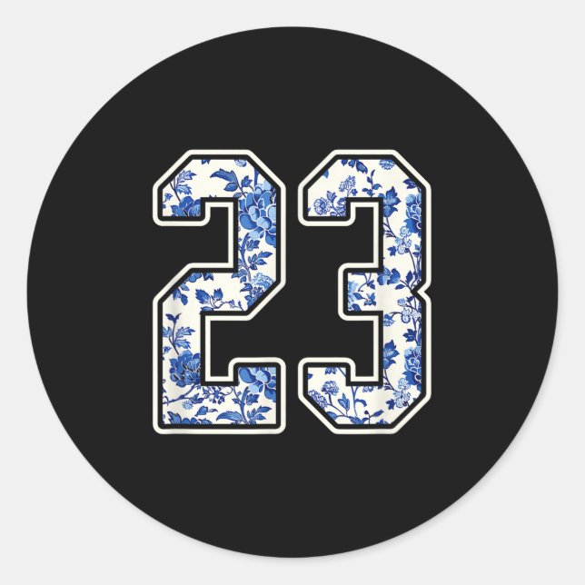 #23 White Flower Number 23 Sports Fan Jersey Style Classic Round Sticker (Front)