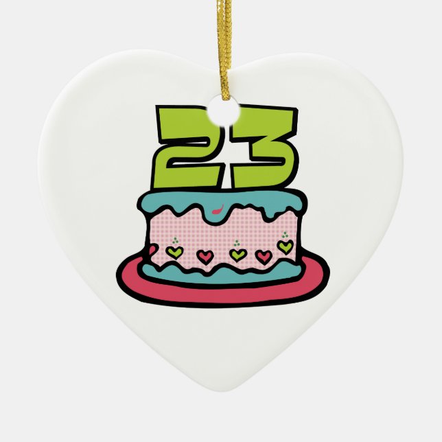 23 Year Old Birthday Cake Ceramic Tree Decoration (Front)