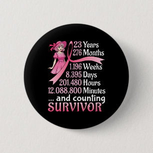 23 Years 276 Months And Counting Breast Cancer Sur 6 Cm Round Badge