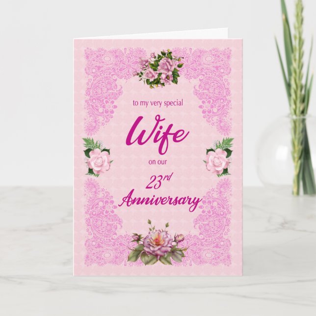 23rd Anniversary for Wife with Pink Roses Card (Front)