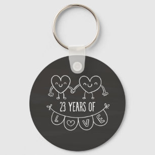 23rd Anniversary Gift Chalk Hearts Key Ring