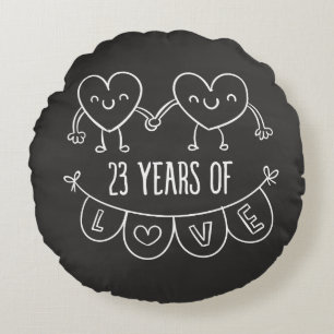 23rd Anniversary Gift Chalk Hearts Round Cushion