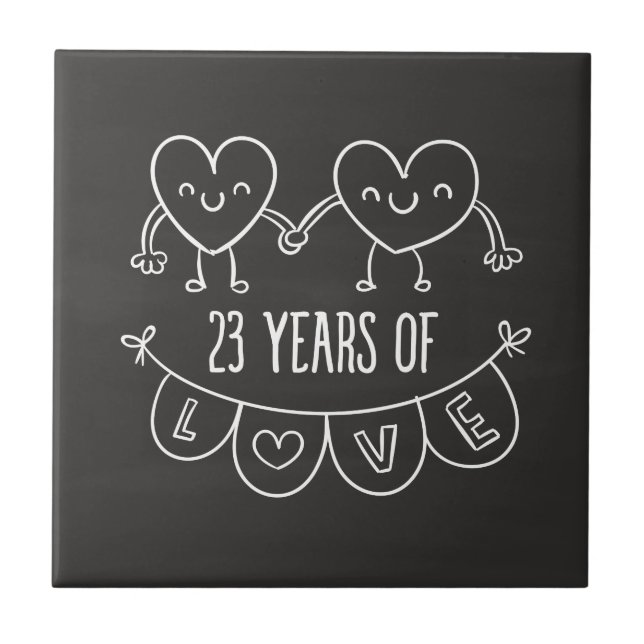 23rd Anniversary Gift Chalk Hearts Tile (Front)