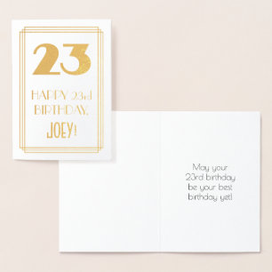 23rd Birthday: Art Deco Inspired Look "23" & Name Foil Card