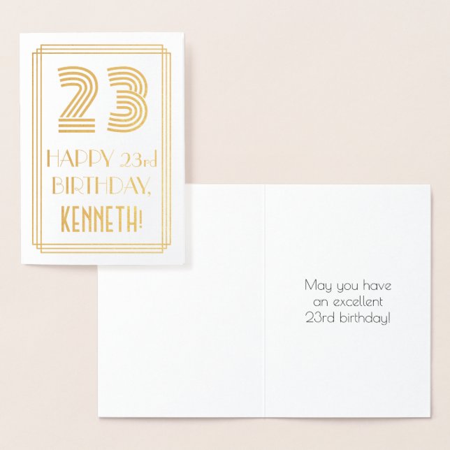 23rd Birthday - Art Deco Inspired Look "23" & Name Foil Card (Display)