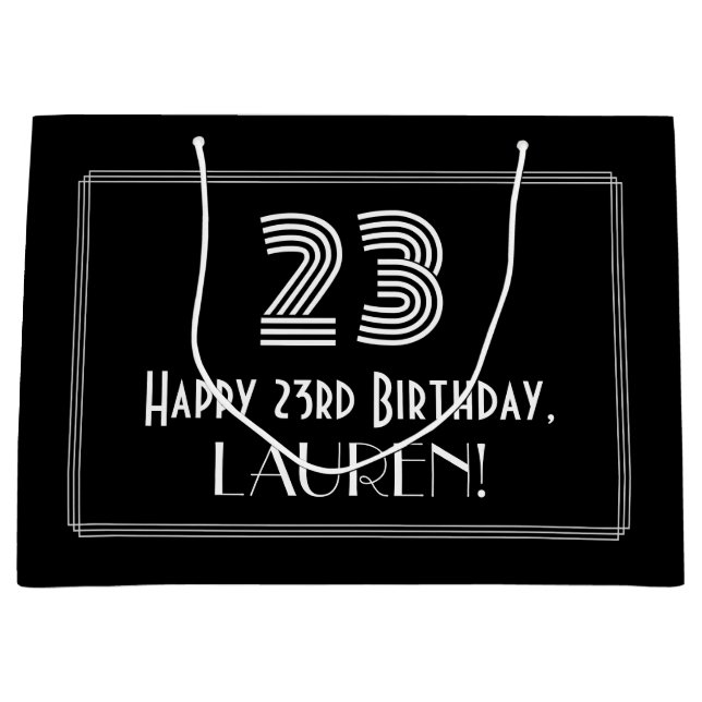 23rd Birthday — Art Deco Inspired Look "23" & Name Large Gift Bag (Front)