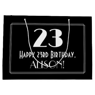 23rd Birthday: Art Deco Inspired Style "23", Name Large Gift Bag