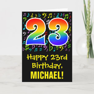 23rd Birthday: Colorful Music Symbols + Rainbow 23 Card