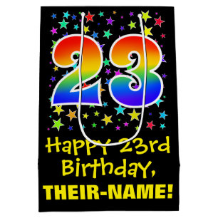23rd Birthday: Colourful Stars Pattern & Rainbow 2 Medium Gift Bag