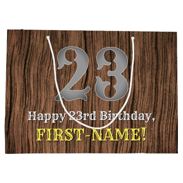 23rd Birthday: Country Western Inspired Look, Name Large Gift Bag (Back)