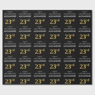 23rd Birthday: Elegant, Black, Faux Gold Look Wrapping Paper