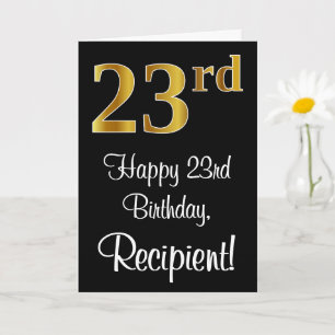 23rd Birthday ~ Elegant Luxurious Faux Gold Look # Card