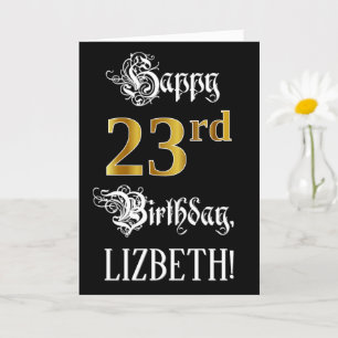 23rd Birthday — Fancy Script; Faux Gold Look; Name Card