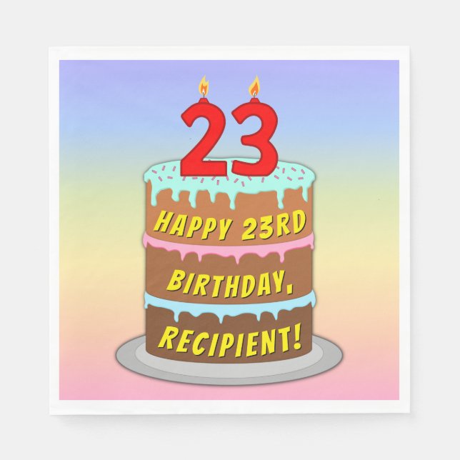 23rd Birthday: Fun Cake and Candles + Custom Name Napkin (Front)