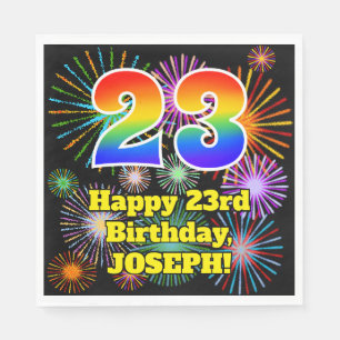 23rd Birthday: Fun Fireworks Pattern + Rainbow 23 Napkin