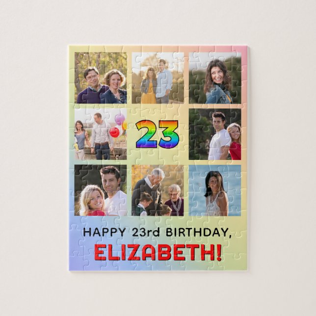 23rd Birthday: Fun Rainbow #, Custom Name & Photos Jigsaw Puzzle (Vertical)