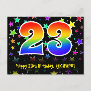 23rd Birthday: Fun Stars Pattern, Rainbow 23, Name Postcard