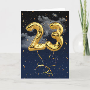 23rd Birthday Gold Mylar Balloon and Confetti Card