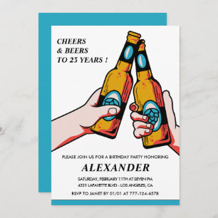 23rd birthday invitation Cheers and Beers Men Blue